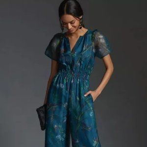 Anthropologie The Somerset Jumpsuit Silk Edition in Iris Blue Size XS, EUC